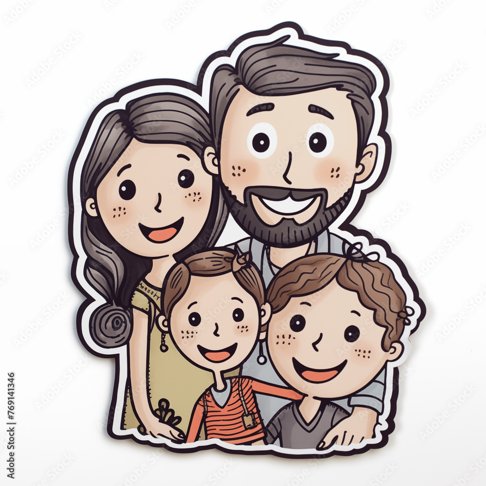 happy family. parents and children. sticker on white background happy family. parents and children. sticker on white background