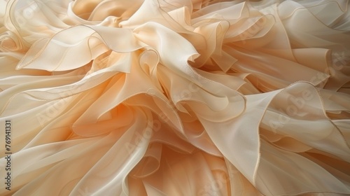 a close up view of a dress with a large ruffled design on the bottom of the ruffled fabric. photo