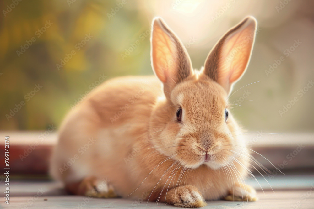 Obraz premium A purebred rabbit poses for a portrait in a studio with a solid color background during a pet photoshoot.