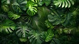 Lush Tropical Backdrop with Monstera, Palm Fern, and Ornamental Plants Generative AI