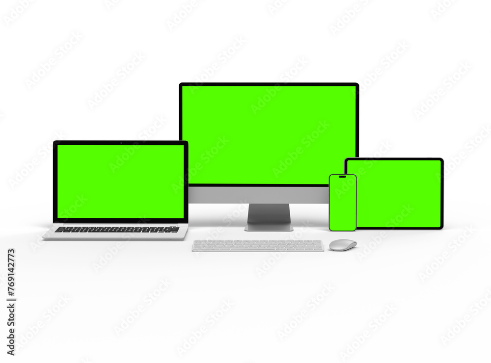 3d render of desktop, laptop, smartphone and tablet on a light background 3d render of desktop, laptop, smartphone and tablet on a light background
