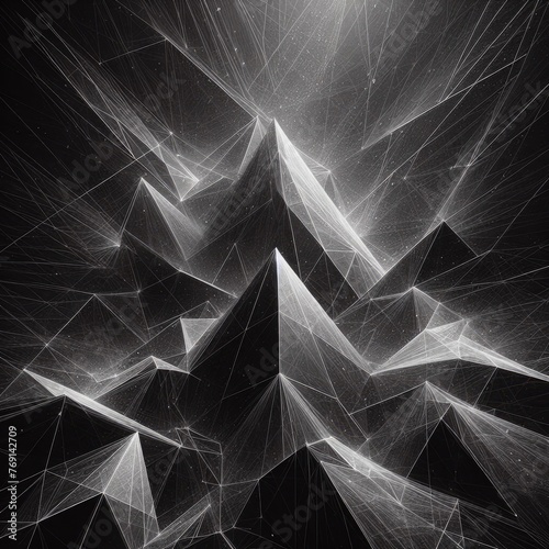 3D-rendered black triangular abstract background with grunge surface texture.