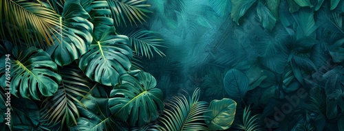 Tropical Leaves Cluster with Text Space Generative AI