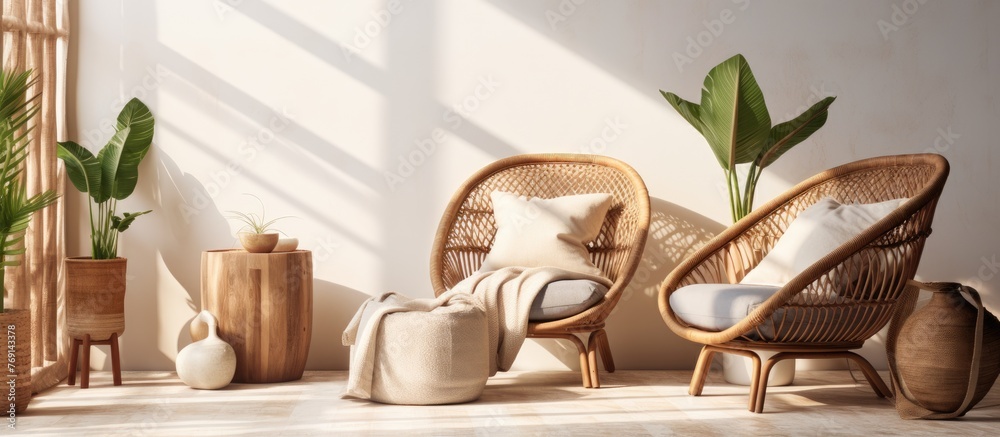 Focusing closely, a wooden chair and a table are seen within a room setting Focusing closely, a wooden chair and a table are seen within a room setting