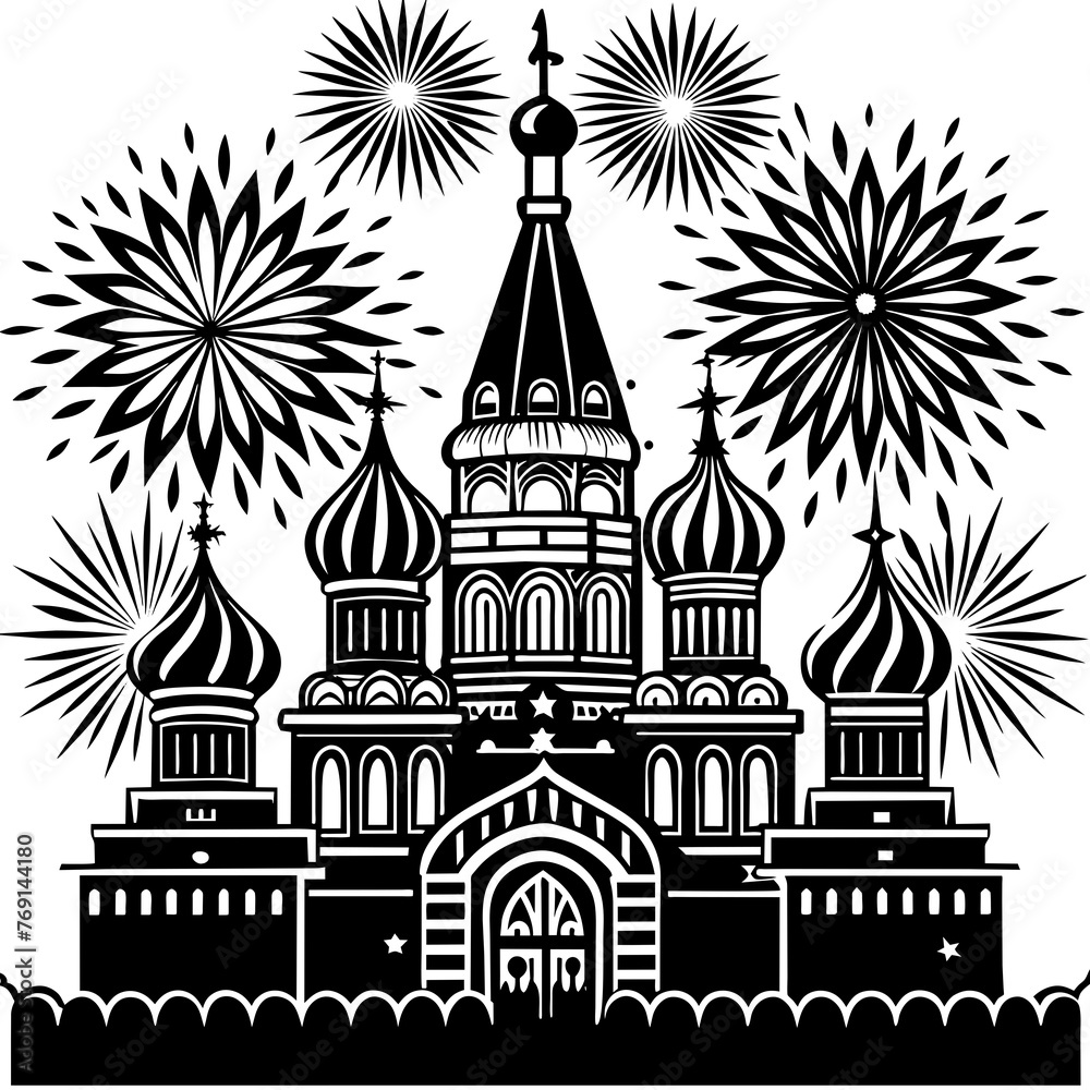 fireworks in the Kremlin of Moscow
silhouette vector art Illustration