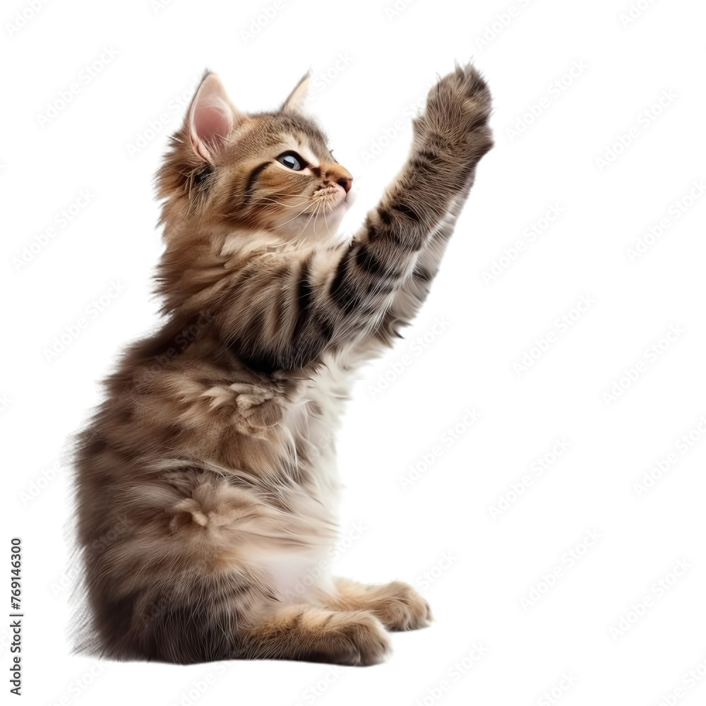 Cat giving high five isolated on white