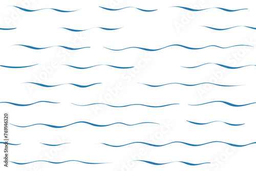 Seamless Wave Vector Pattern, watercolor water background. Wavy sea beach print, curly grunge paint lines.