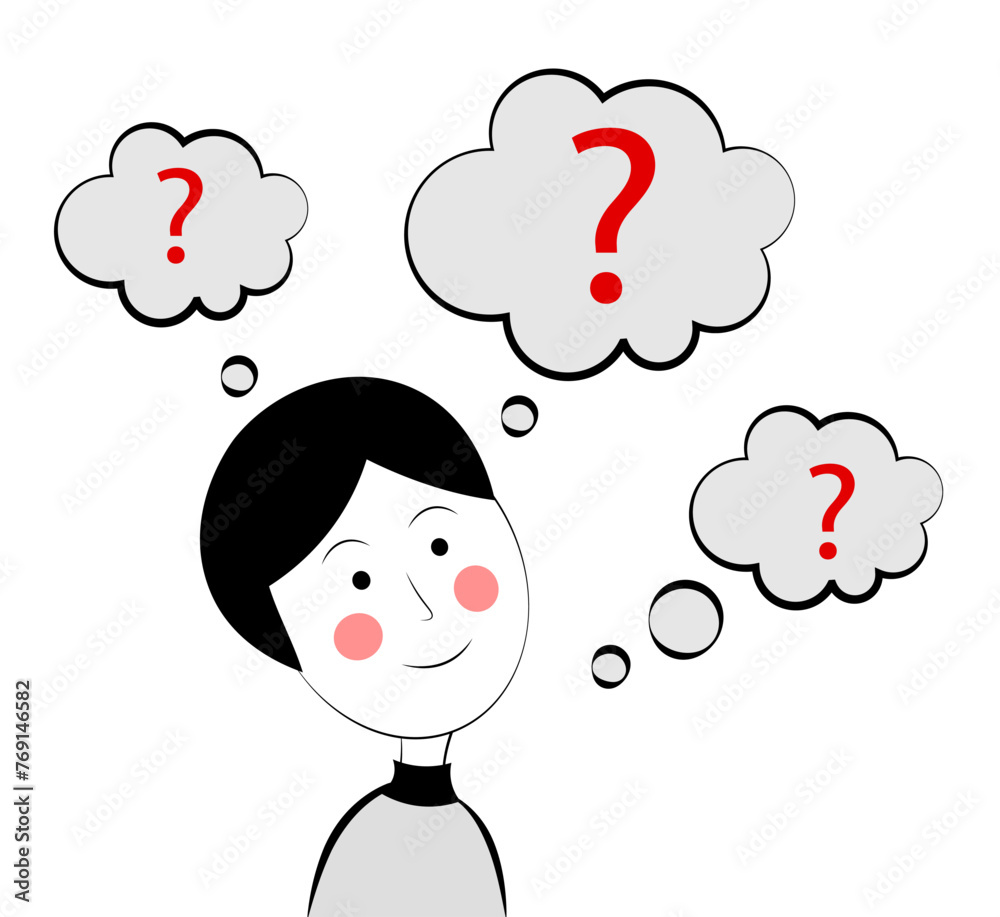 A man asks questions. Question mark. Doodle A man asks questions. Question mark. Doodle