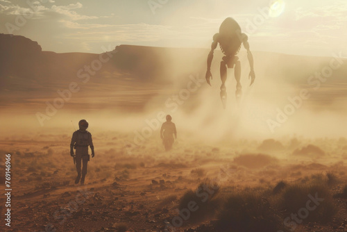 Confrontation between astronauts and massive extraterrestrial beings on Mars.

