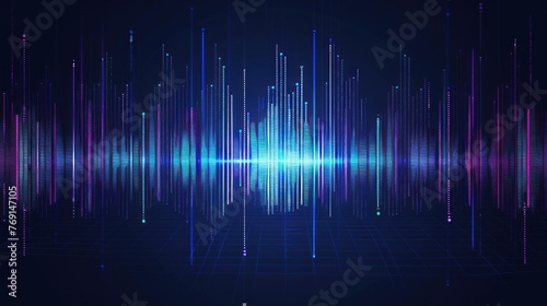 Light oscillating sound waves, abstract technology background. Vector. black background.