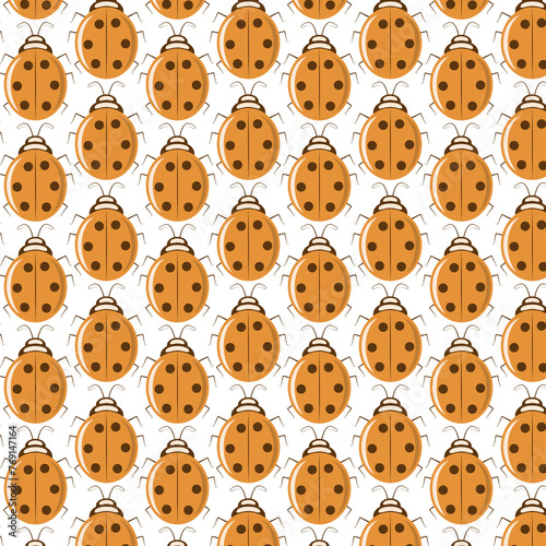 Orange ladybugs crawling up seamless pattern vector illustration