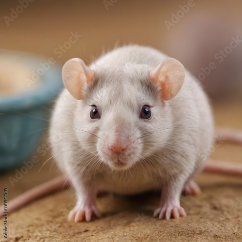 Up-Close Encounter With a Curious Domestic dumbo Rat on Textured Brown Background