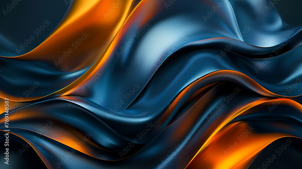 Dark widescreen beautiful background with 3D wavy dark blue and orange abstraction. Generative Ai Dark widescreen beautiful background with 3D wavy dark blue and orange abstraction. Generative Ai