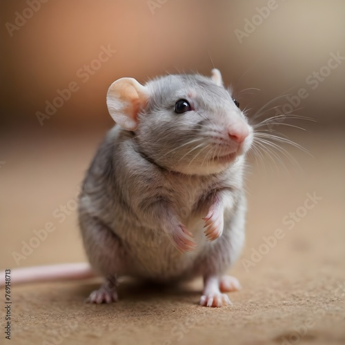 Up-Close Encounter With a Curious Domestic dumbo Rat on Textured Brown Background