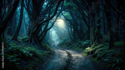 The path through the enchanted dark forest. Generative ai