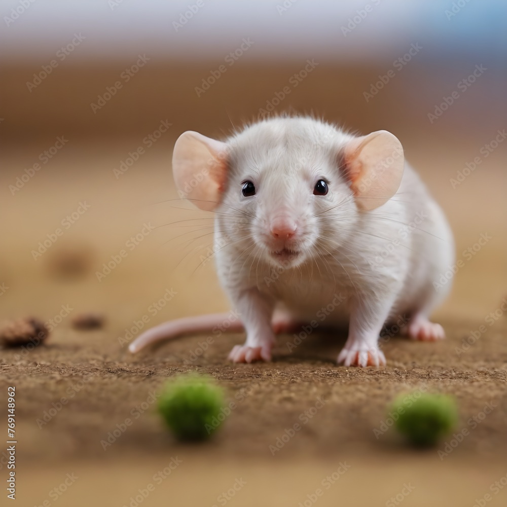 Up-Close Encounter With a Curious Domestic dumbo Rat on Textured Brown Background
