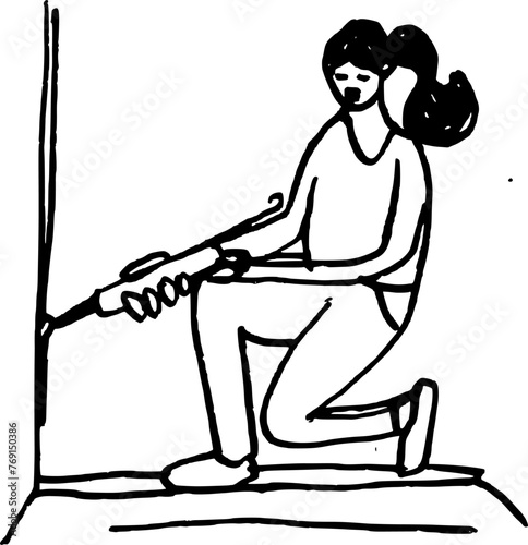 DIY reparation doodle. Hand drawn vector illustration . Woman repairs with caulking gun 