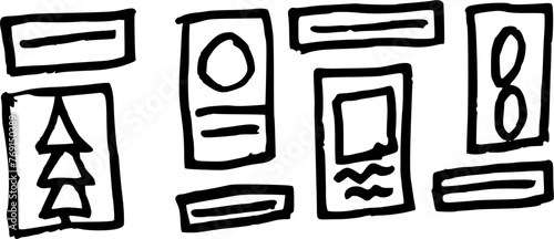 Living room hand drawn vector doodle illustration. Wall pictures 