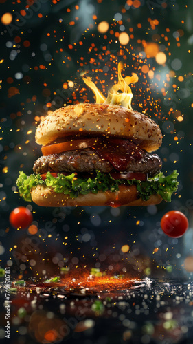 burger floating in the air,generative ai