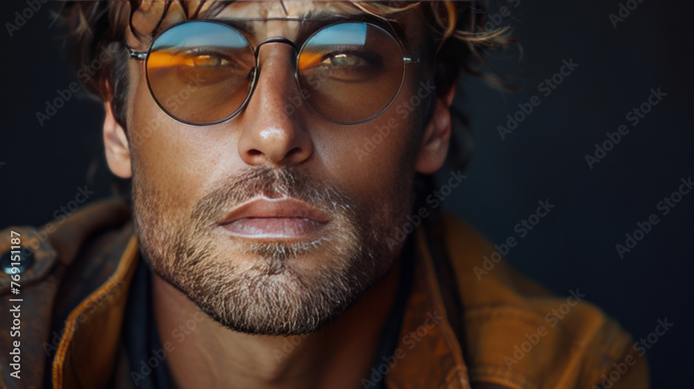 Fototapeta premium Stylish young man poses against vintage background, exuding charm and sophistication.generative ai