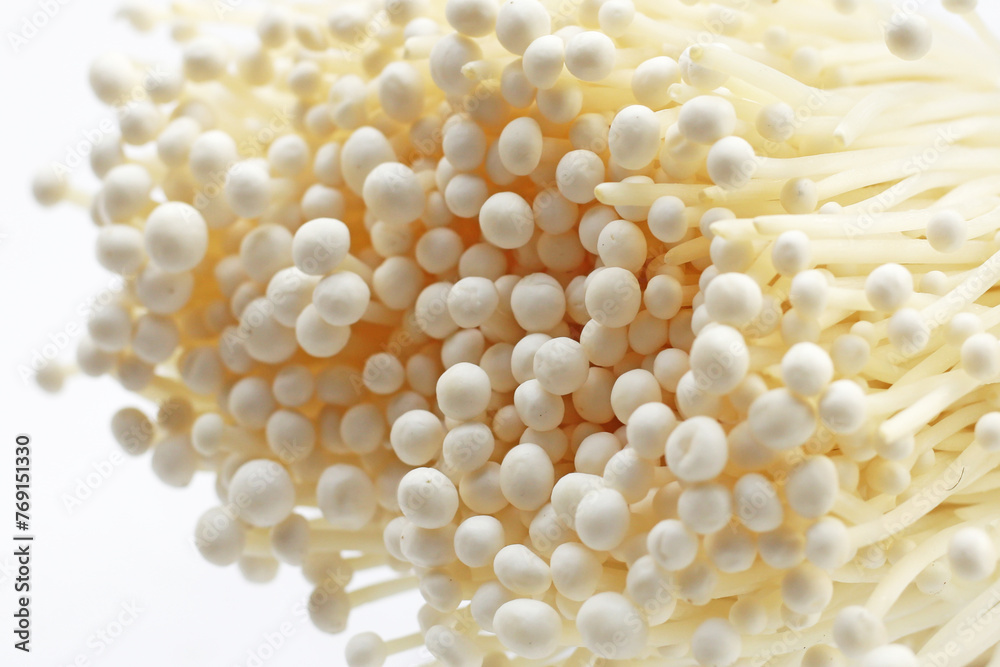 Fresh Enoki mushrooms on white background Fresh Enoki mushrooms on white background