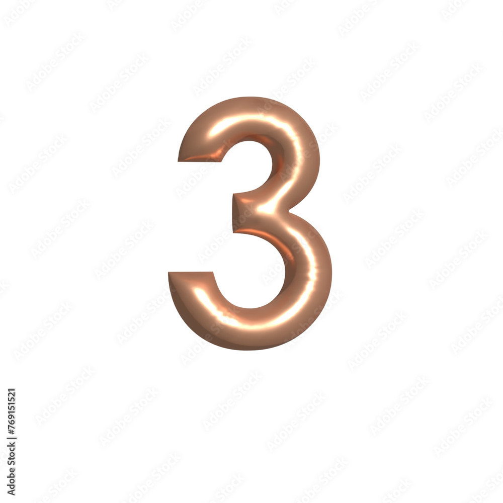 luxurious golden Peach Fuzz Balloon Font Number three symbol in 3d rendering, isolated on transparent background luxurious golden Peach Fuzz Balloon Font Number three symbol in 3d rendering, isolated on transparent background