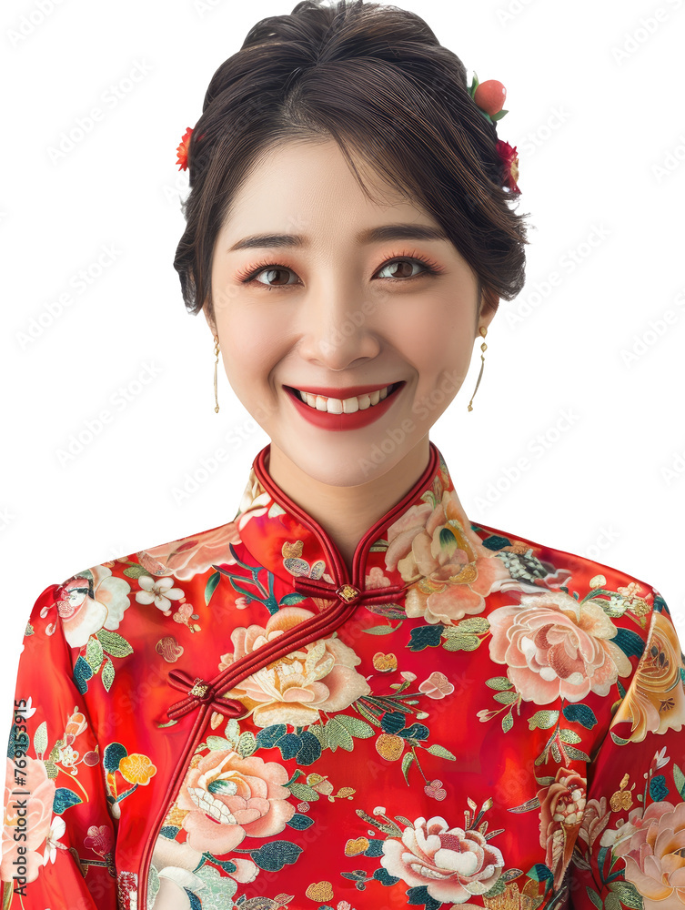 a portrait photo of beautiful smiling chinese woman in a qipao, cutout, png isolated transparent background a portrait photo of beautiful smiling chinese woman in a qipao, cutout, png isolated transparent background