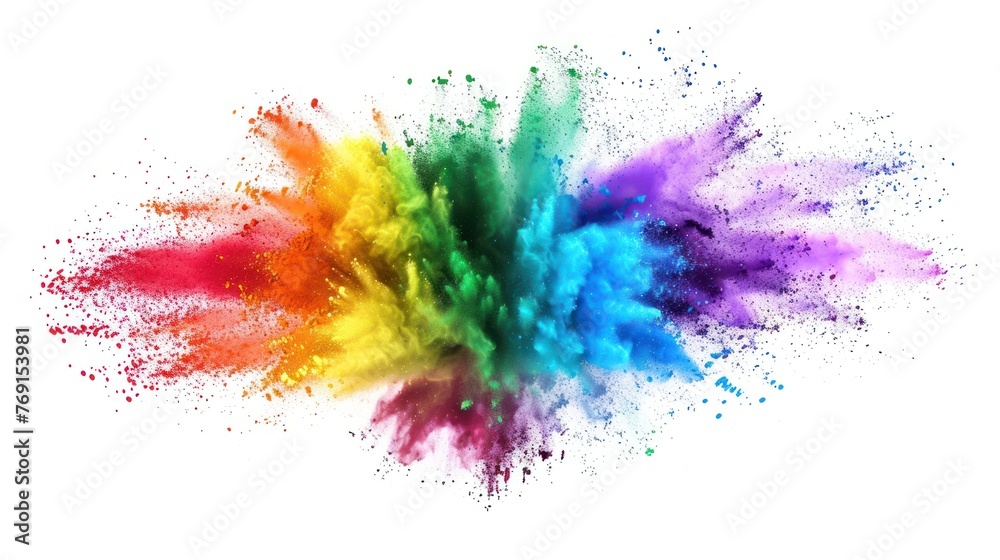 Multicolored powder explosion on white background. Paint Abstract design colorful powder clouds white background.