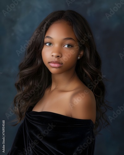 Stylish black Teen Girl Graduation Portrait, in Elegant Velvet Drape