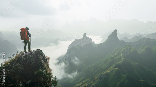 person hiking on top of the mountain