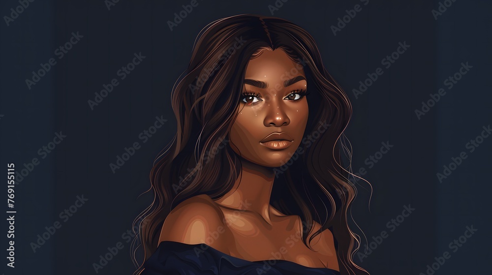 Fototapeta premium illustration of Stylish black Teen Girl Graduation Portrait, in Elegant Velvet Drape