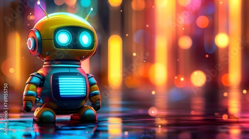 small cute robot on a cyber background	