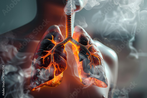 As result of smoking cigarettes, harmful smoke can damage lungs a cause disease AI Generation