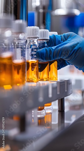 A Close-Up of an Engineer s Blue-Gloved Hands at lab