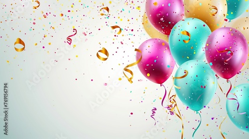 happy birthday background with colorful balloons, concept of enlivening a birthday, for a birthday invitation card