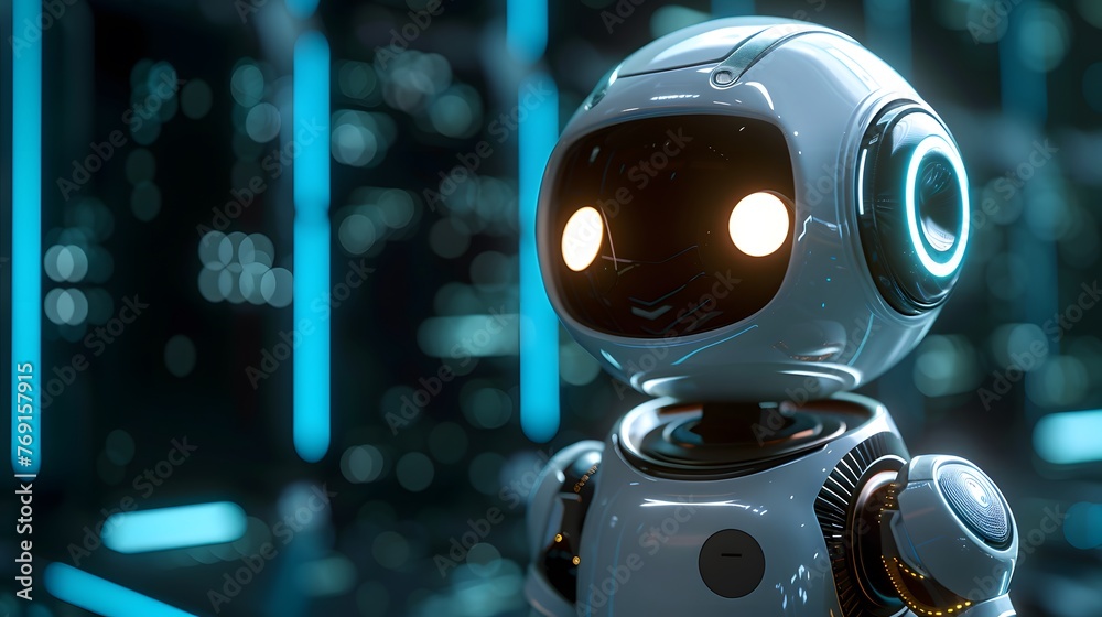cute white robot on a cyber background