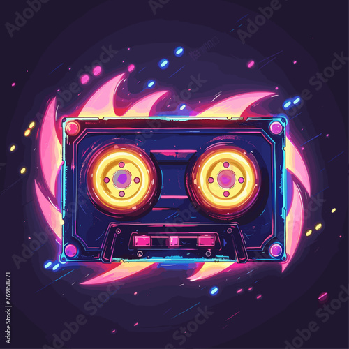 Vintage 1970s-1980s Neon Soundwave Cassette Tape Vector Illustration for T-Shirts