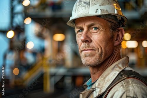 Portrait of a middle aged male worker on a oil platform © Geber86
