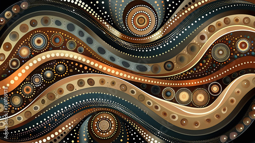 Australian Aboriginal dot painting style art dreamtime story of the land.