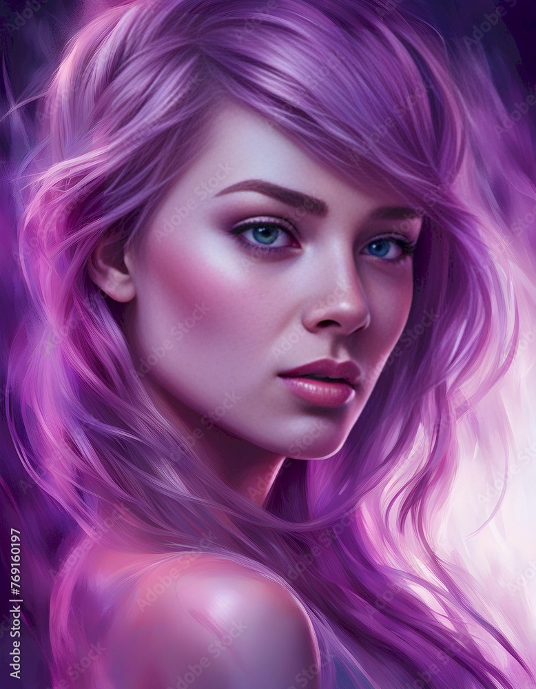 Illuminated Portrait of a Person with Pink and Purple Hues, Generative AI Illuminated Portrait of a Person with Pink and Purple Hues, Generative AI