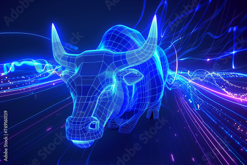 Blue Bull Running Through the Air photo