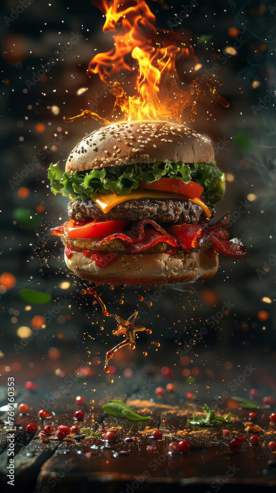 burger floating in the air,generative ai