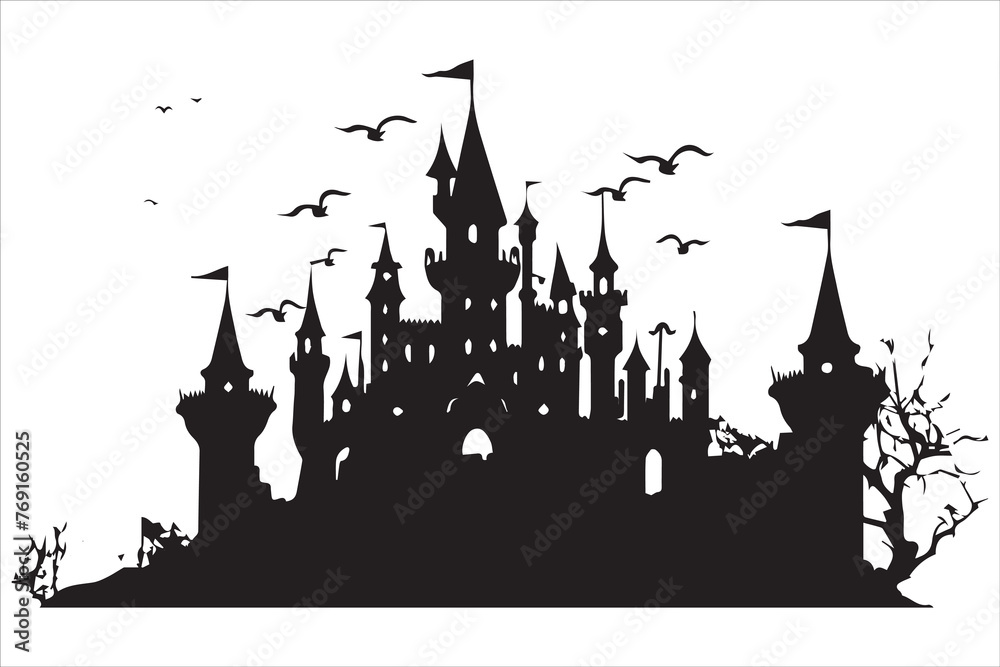 Fototapeta premium Halloween witch house silhouette vector design
