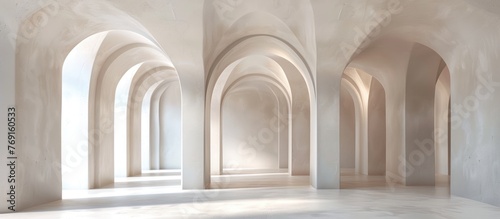 Abstract architectural interior with arched background.