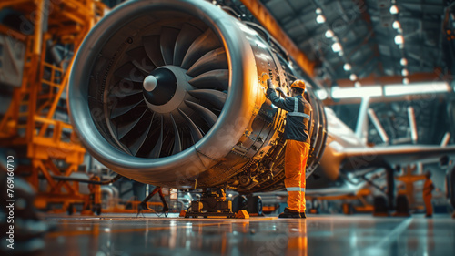 An air operator performing in aircraft turbine, safety inspection,generative ai