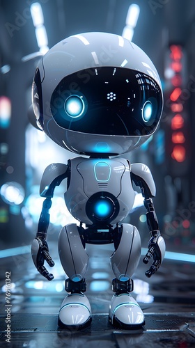 cute little white robot on cyber background