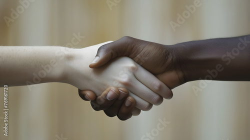 Black and White Hands Shaking Professional Contact and Agreement
