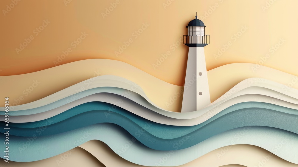 paper cut style, lighthouse, minimalism, neutral background, Protection, safe haven, comfort and security , copy text space, 16:9