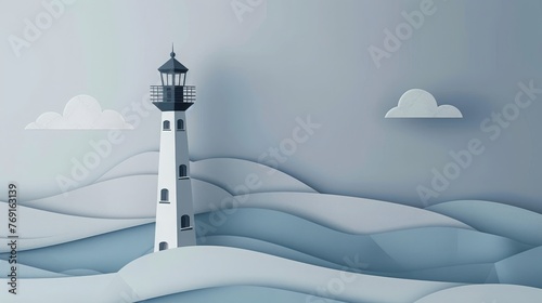 paper cut style, lighthouse, minimalism, neutral background, Protection, safe haven, comfort and security , copy text space, 16:9