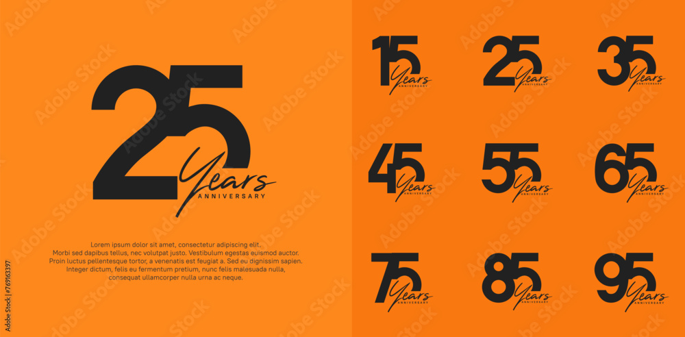 anniversary logotype vector design set with handwriting, black color can be use for special day